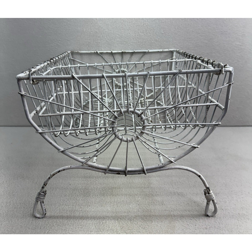 French Style Dish Rack White Wire Metal Farmhouse Counter Drying Rack VTG - Picture 3 of 13